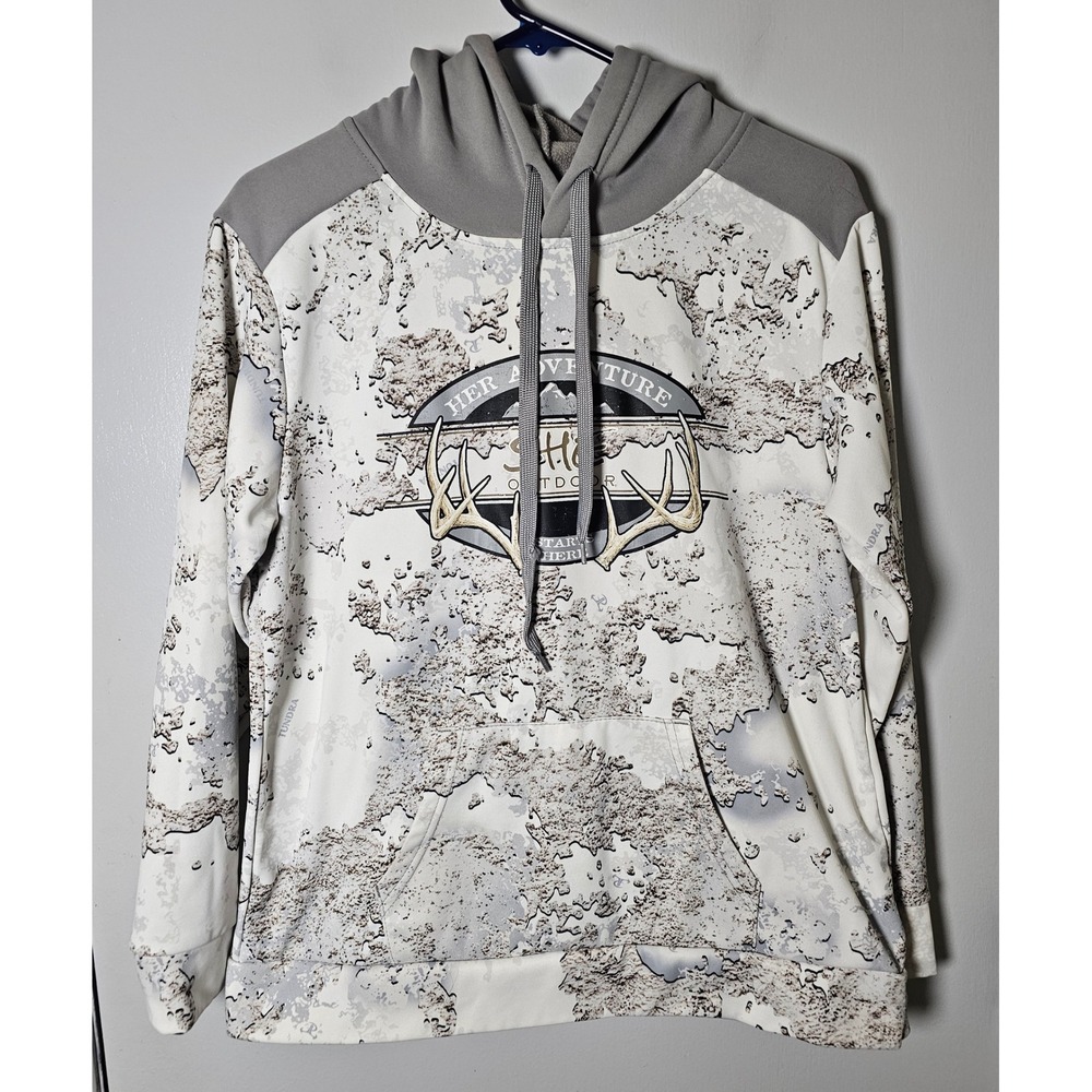 SHE Outdoor Womens Tundra Camo Performance Hoodie Gray White Size Medium EUC